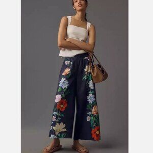 Anthropologie The Somerset Pull-On Wide Leg Pants Printed Linen Floral S NWT